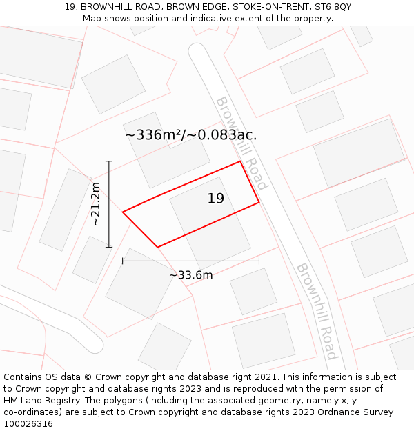 19, BROWNHILL ROAD, BROWN EDGE, STOKE-ON-TRENT, ST6 8QY: Plot and title map