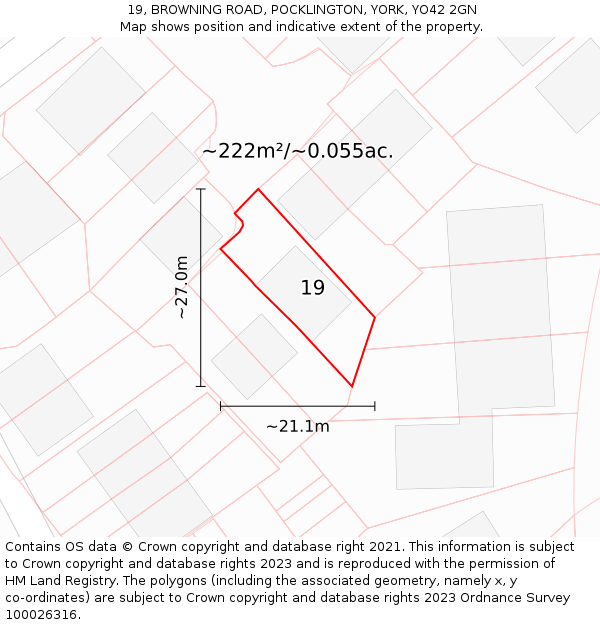 19, BROWNING ROAD, POCKLINGTON, YORK, YO42 2GN: Plot and title map