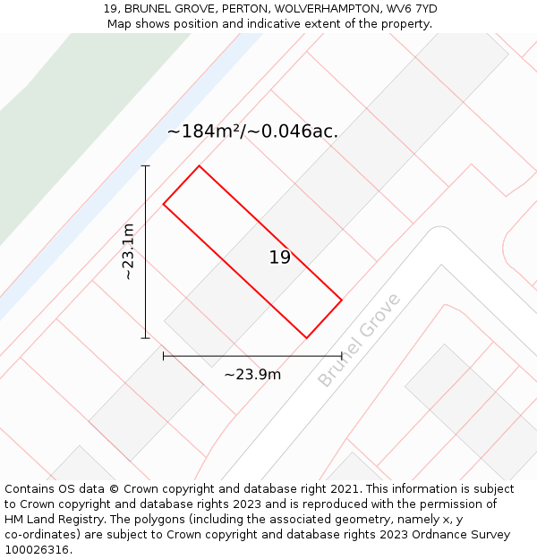 19, BRUNEL GROVE, PERTON, WOLVERHAMPTON, WV6 7YD: Plot and title map