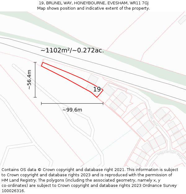 19, BRUNEL WAY, HONEYBOURNE, EVESHAM, WR11 7GJ: Plot and title map