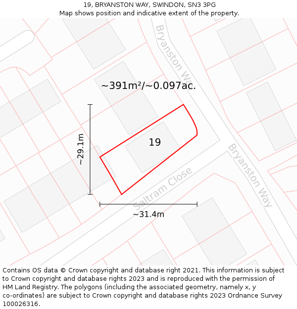 19, BRYANSTON WAY, SWINDON, SN3 3PG: Plot and title map