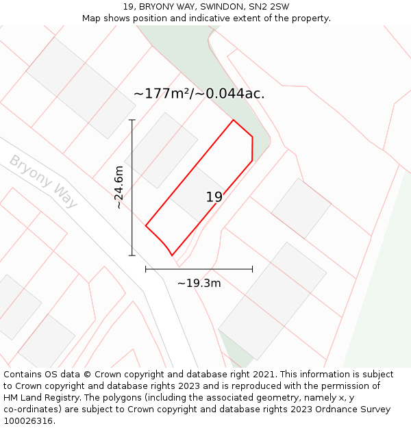 19, BRYONY WAY, SWINDON, SN2 2SW: Plot and title map