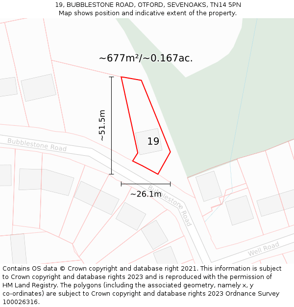 19, BUBBLESTONE ROAD, OTFORD, SEVENOAKS, TN14 5PN: Plot and title map