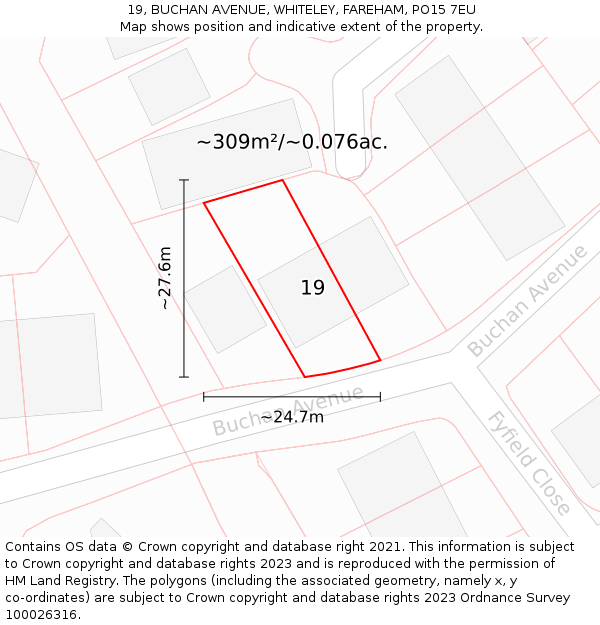 19, BUCHAN AVENUE, WHITELEY, FAREHAM, PO15 7EU: Plot and title map