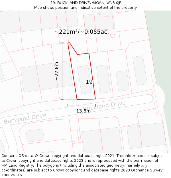 19, BUCKLAND DRIVE, WIGAN, WN5 0JR: Plot and title map