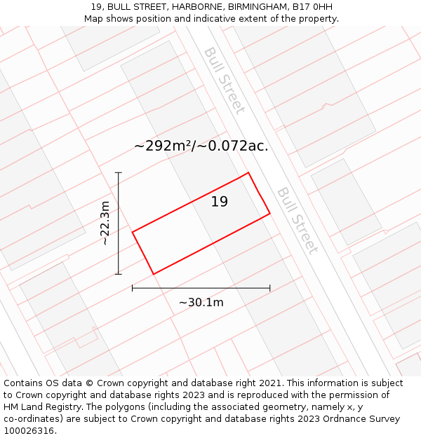 19, BULL STREET, HARBORNE, BIRMINGHAM, B17 0HH: Plot and title map