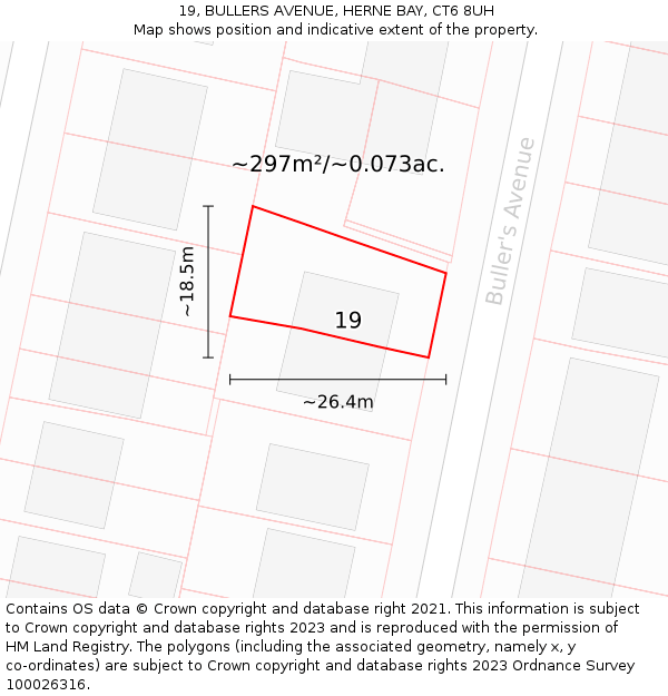 19, BULLERS AVENUE, HERNE BAY, CT6 8UH: Plot and title map