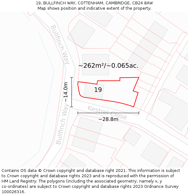 19, BULLFINCH WAY, COTTENHAM, CAMBRIDGE, CB24 8AW: Plot and title map