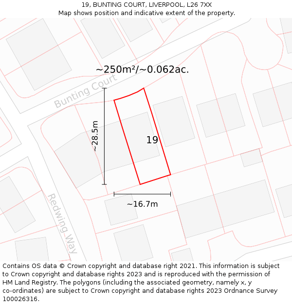 19, BUNTING COURT, LIVERPOOL, L26 7XX: Plot and title map