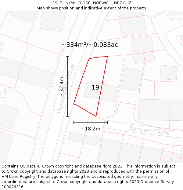 19, BUNYAN CLOSE, NORWICH, NR7 0UZ: Plot and title map