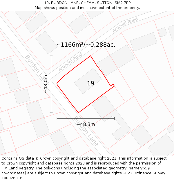 19, BURDON LANE, CHEAM, SUTTON, SM2 7PP: Plot and title map