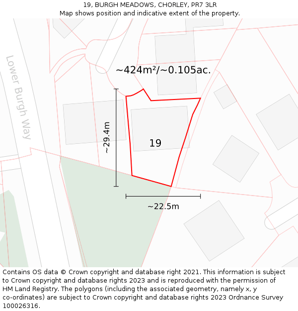 19, BURGH MEADOWS, CHORLEY, PR7 3LR: Plot and title map