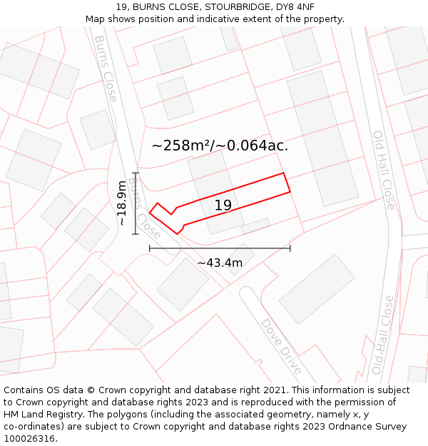 19, BURNS CLOSE, STOURBRIDGE, DY8 4NF: Plot and title map