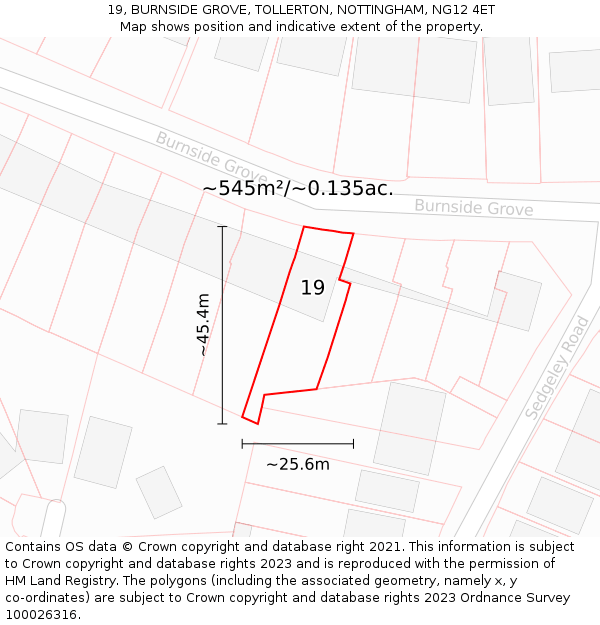 19, BURNSIDE GROVE, TOLLERTON, NOTTINGHAM, NG12 4ET: Plot and title map