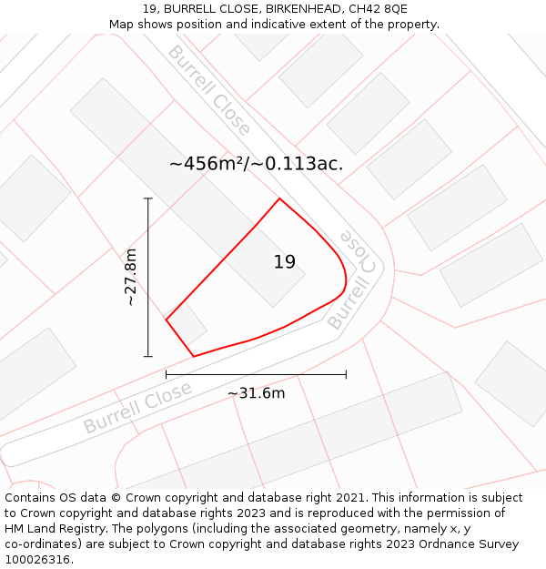 19, BURRELL CLOSE, BIRKENHEAD, CH42 8QE: Plot and title map