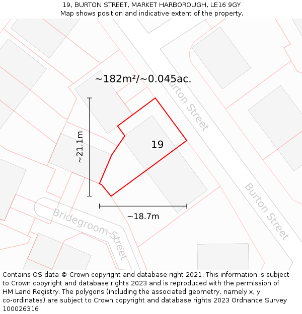 19, BURTON STREET, MARKET HARBOROUGH, LE16 9GY: Plot and title map
