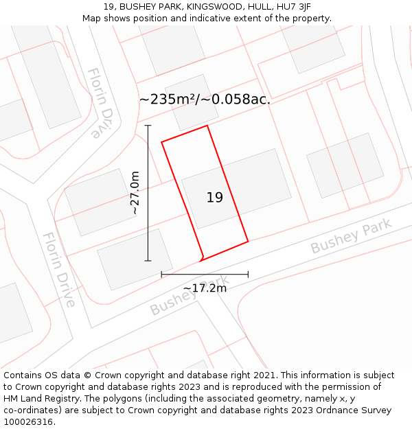 19, BUSHEY PARK, KINGSWOOD, HULL, HU7 3JF: Plot and title map