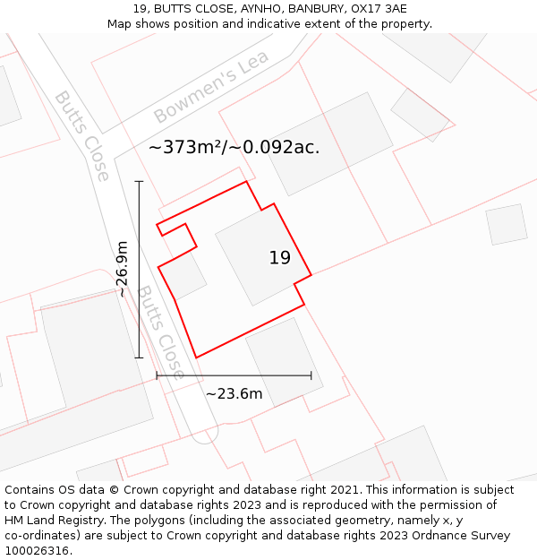 19, BUTTS CLOSE, AYNHO, BANBURY, OX17 3AE: Plot and title map