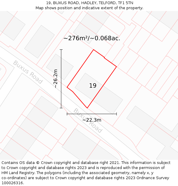 19, BUXUS ROAD, HADLEY, TELFORD, TF1 5TN: Plot and title map