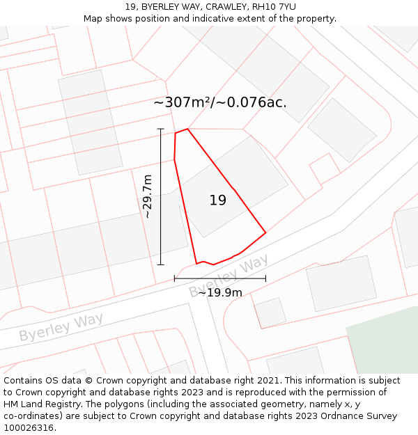 19, BYERLEY WAY, CRAWLEY, RH10 7YU: Plot and title map