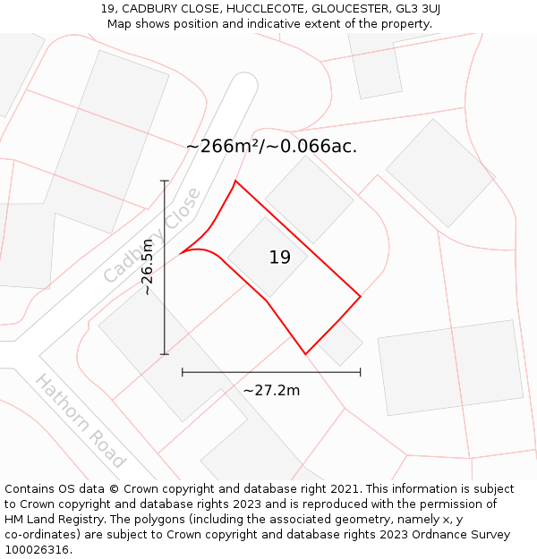 19, CADBURY CLOSE, HUCCLECOTE, GLOUCESTER, GL3 3UJ: Plot and title map