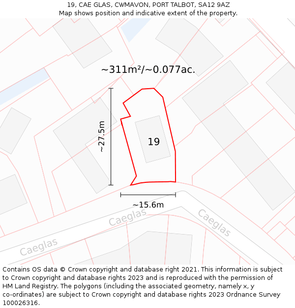 19, CAE GLAS, CWMAVON, PORT TALBOT, SA12 9AZ: Plot and title map