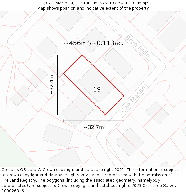 19, CAE MASARN, PENTRE HALKYN, HOLYWELL, CH8 8JY: Plot and title map