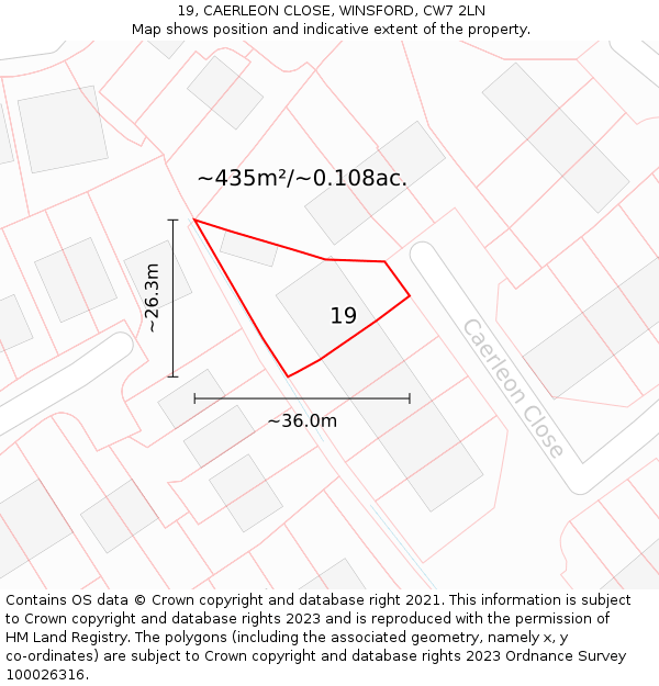 19, CAERLEON CLOSE, WINSFORD, CW7 2LN: Plot and title map