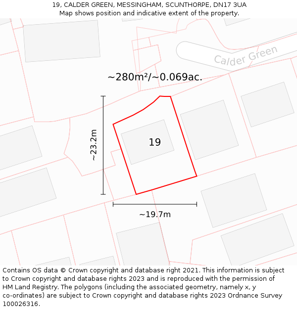 19, CALDER GREEN, MESSINGHAM, SCUNTHORPE, DN17 3UA: Plot and title map