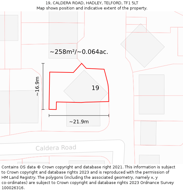 19, CALDERA ROAD, HADLEY, TELFORD, TF1 5LT: Plot and title map
