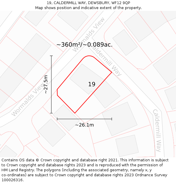 19, CALDERMILL WAY, DEWSBURY, WF12 9QP: Plot and title map