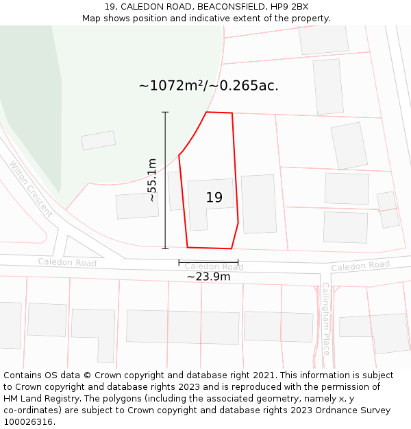 19, CALEDON ROAD, BEACONSFIELD, HP9 2BX: Plot and title map