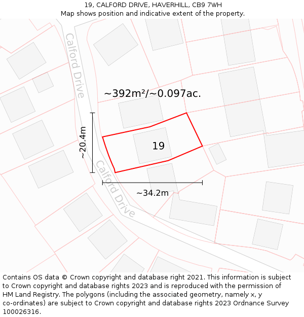 19, CALFORD DRIVE, HAVERHILL, CB9 7WH: Plot and title map