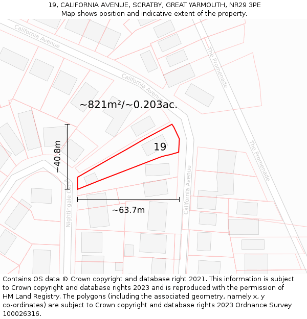 19, CALIFORNIA AVENUE, SCRATBY, GREAT YARMOUTH, NR29 3PE: Plot and title map