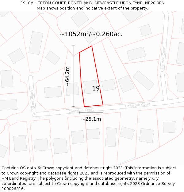 19, CALLERTON COURT, PONTELAND, NEWCASTLE UPON TYNE, NE20 9EN: Plot and title map