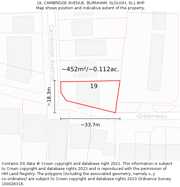 19, CAMBRIDGE AVENUE, BURNHAM, SLOUGH, SL1 8HP: Plot and title map