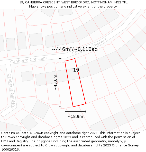 19, CANBERRA CRESCENT, WEST BRIDGFORD, NOTTINGHAM, NG2 7FL: Plot and title map