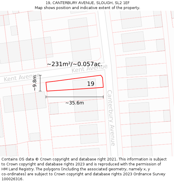 19, CANTERBURY AVENUE, SLOUGH, SL2 1EF: Plot and title map