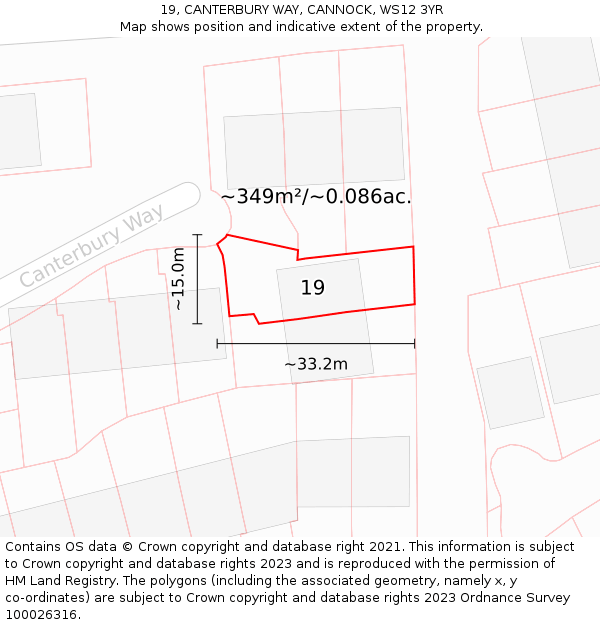 19, CANTERBURY WAY, CANNOCK, WS12 3YR: Plot and title map