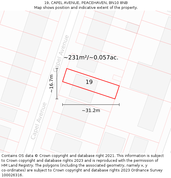 19, CAPEL AVENUE, PEACEHAVEN, BN10 8NB: Plot and title map