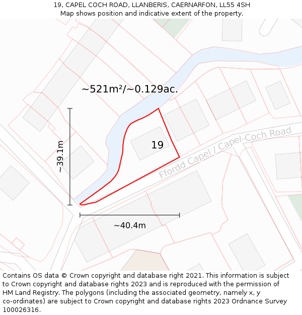 19, CAPEL COCH ROAD, LLANBERIS, CAERNARFON, LL55 4SH: Plot and title map