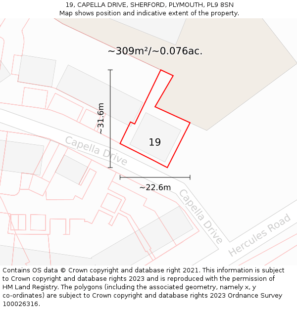 19, CAPELLA DRIVE, SHERFORD, PLYMOUTH, PL9 8SN: Plot and title map