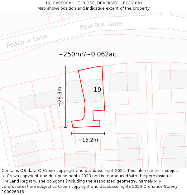 19, CAPERCAILLIE CLOSE, BRACKNELL, RG12 8AX: Plot and title map