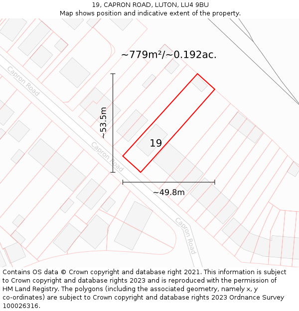 19, CAPRON ROAD, LUTON, LU4 9BU: Plot and title map