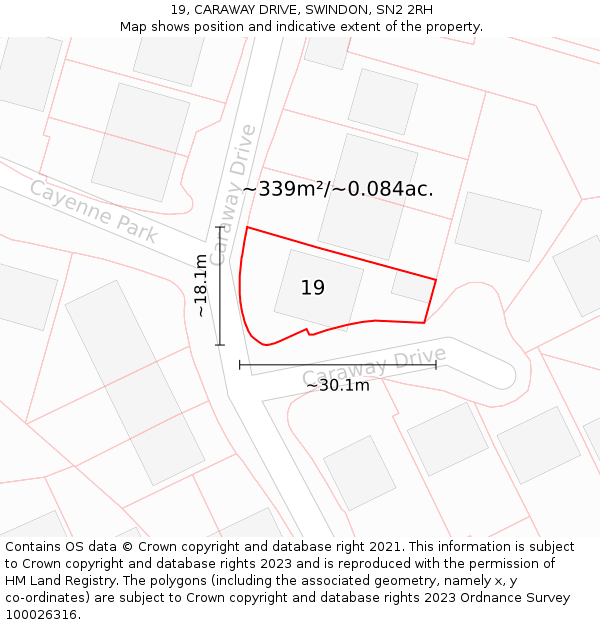 19, CARAWAY DRIVE, SWINDON, SN2 2RH: Plot and title map