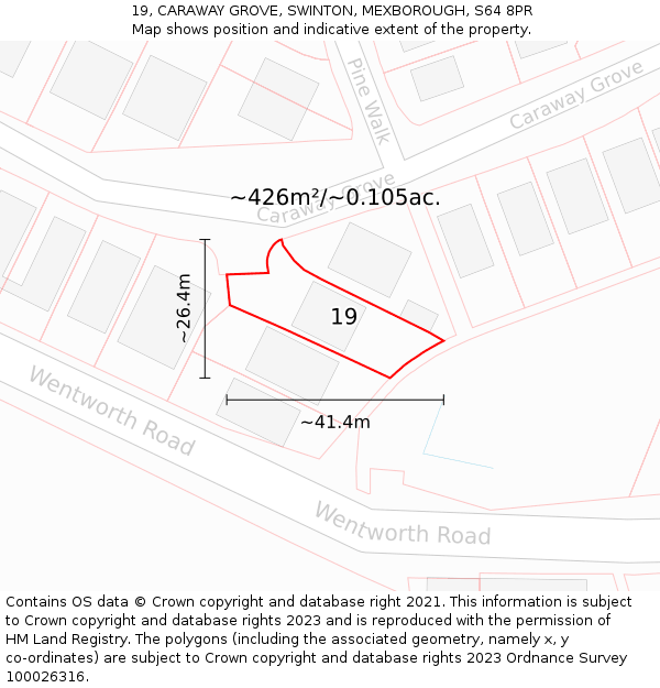 19, CARAWAY GROVE, SWINTON, MEXBOROUGH, S64 8PR: Plot and title map