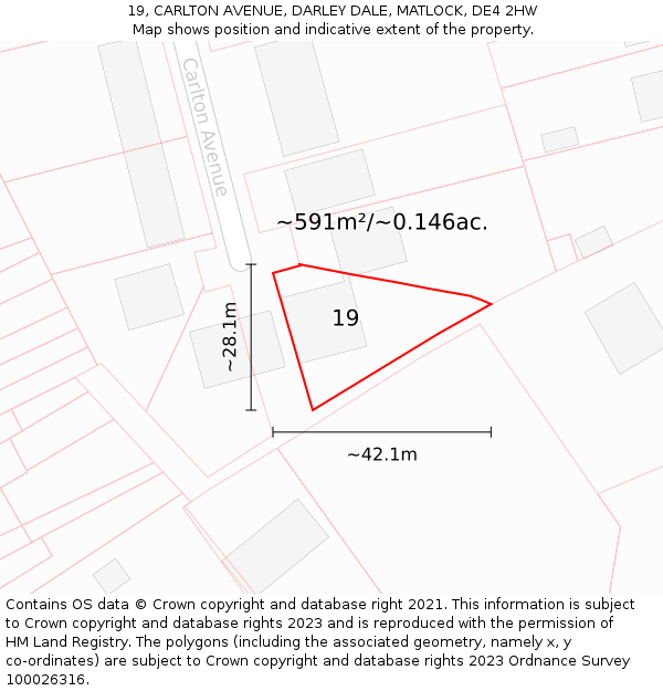 19, CARLTON AVENUE, DARLEY DALE, MATLOCK, DE4 2HW: Plot and title map