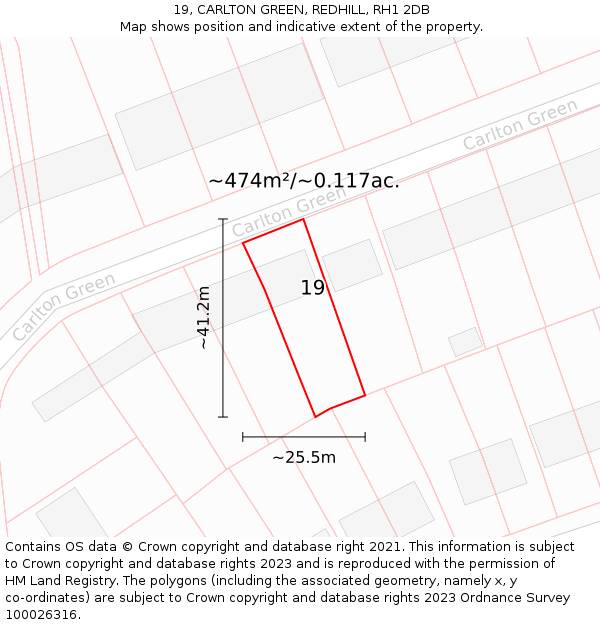 19, CARLTON GREEN, REDHILL, RH1 2DB: Plot and title map