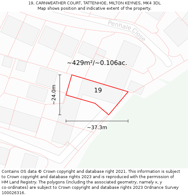 19, CARNWEATHER COURT, TATTENHOE, MILTON KEYNES, MK4 3DL: Plot and title map