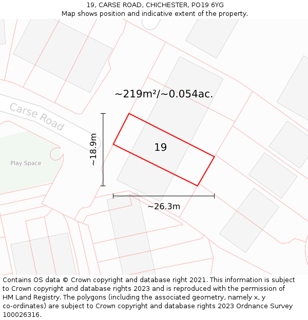 19, CARSE ROAD, CHICHESTER, PO19 6YG: Plot and title map